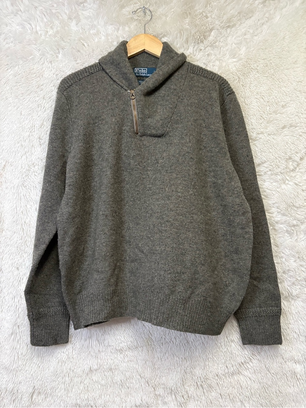 Polo by Ralph Lauren Men's Gray Shawl Collar Half-Zip Sweater